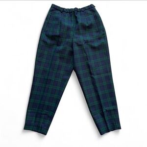 Vintage green and navy blue plaid high waisted trousers casual pants PENDLETON